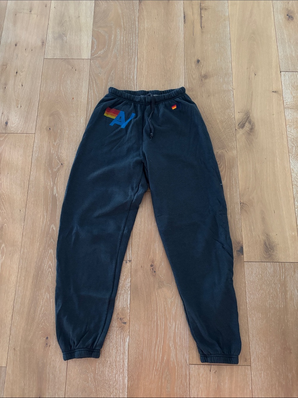 Aviator Nation Black Sweatpants with Rainbow 'AV' Accent
